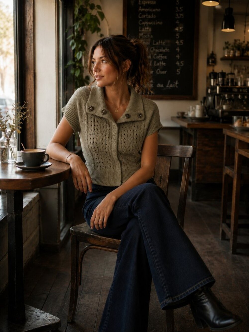 Free People Wool Angora Vest Soft Dk Taupe Chunky Knit BOHO Preppy Y2K Crop Sz S